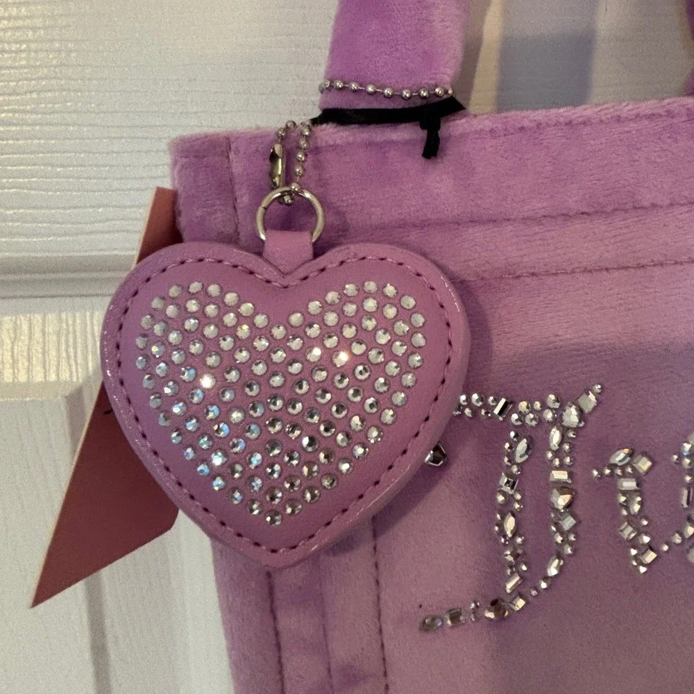 NWT Juicy Couture Lavender Velour Mini Bag Rhinestone Logo‎ Purple & Coin Bag